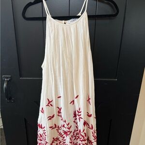 Lucky Brand White Dress with Red Embroidered Hem